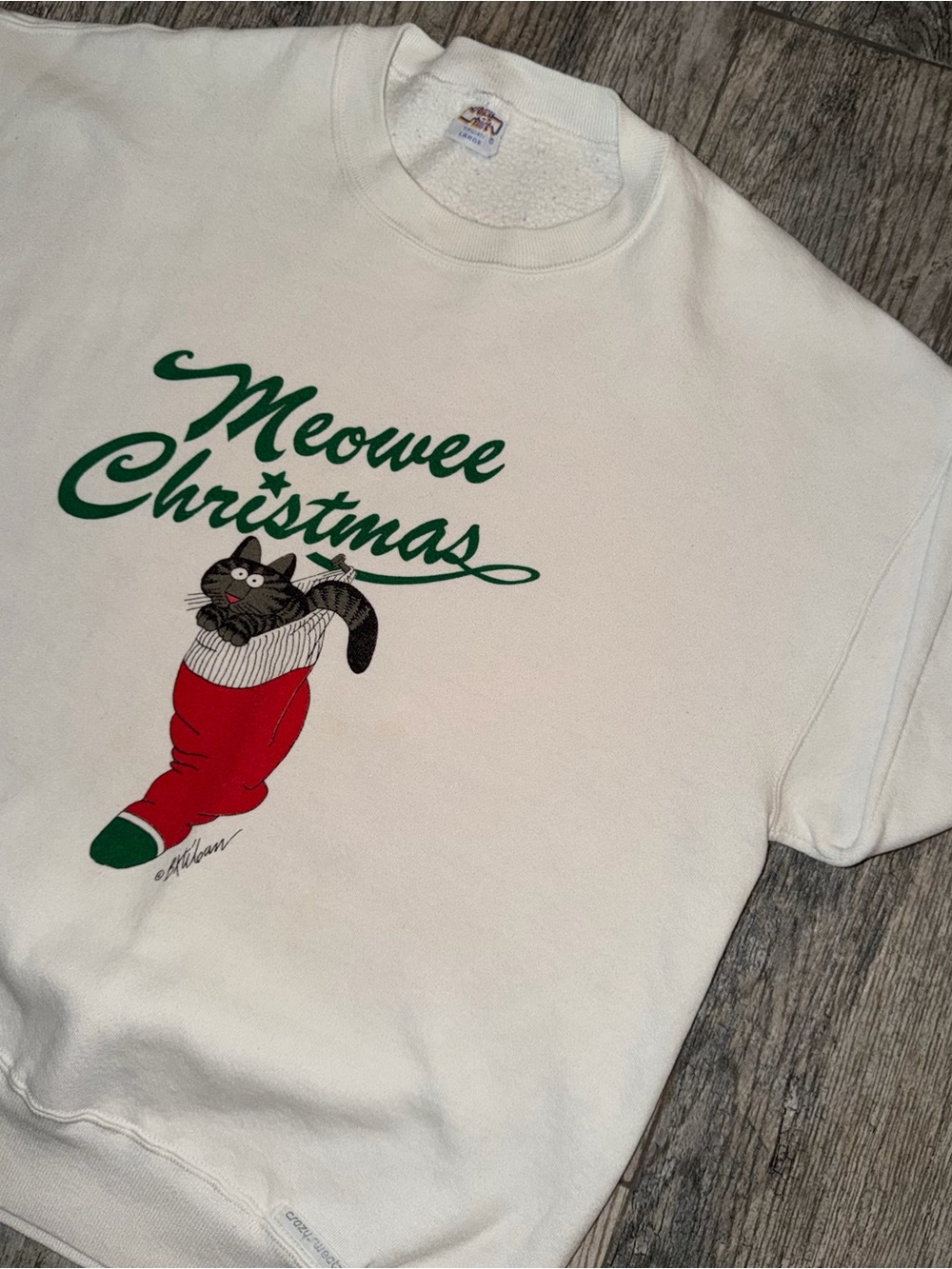 Vintage Crazy Shirts Hawaii Meowee Christmas Cat Sweatshirt L